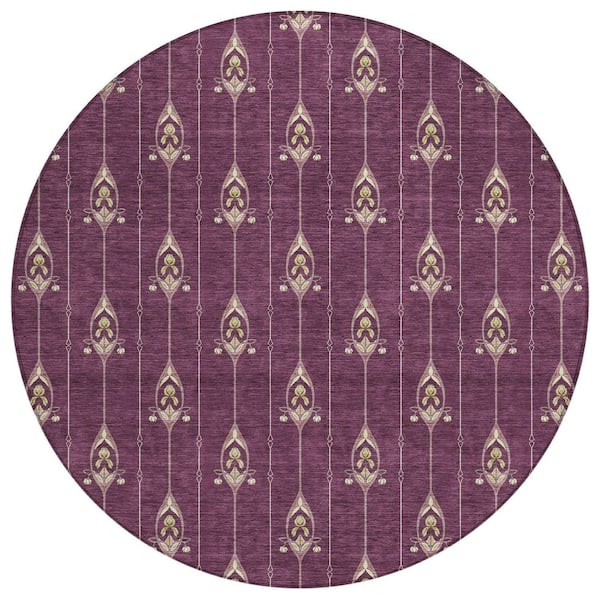 Chantille Machine Washable Indoor/Outdoor Abstract ACN2691 Eggplant 8 ft. x 8 ft. Round Rug