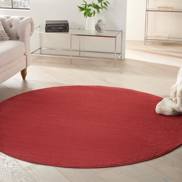 Essentials 6 ft. x 6 ft. Brick Red Round Solid Contemporary Indoor/Outdoor Patio Area Rug