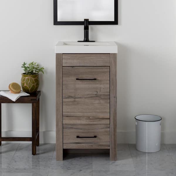 Domani Glassboro 19 in. W x 17 in. D x 34 in. H Single Sink  Bath Vanity in White Washed Oak with White Cultured Marble Top