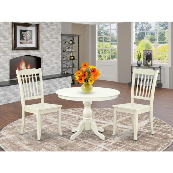 East West Furniture 3-Piece Linen White Finish Solid Wood Top - Dining Room Set - Seats 4