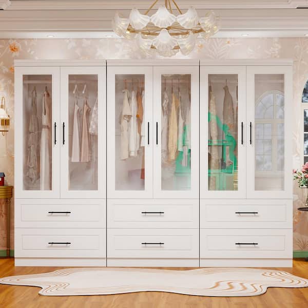 White Wood 94.5 in. Armoire with 6 Drawers and 6 Doors