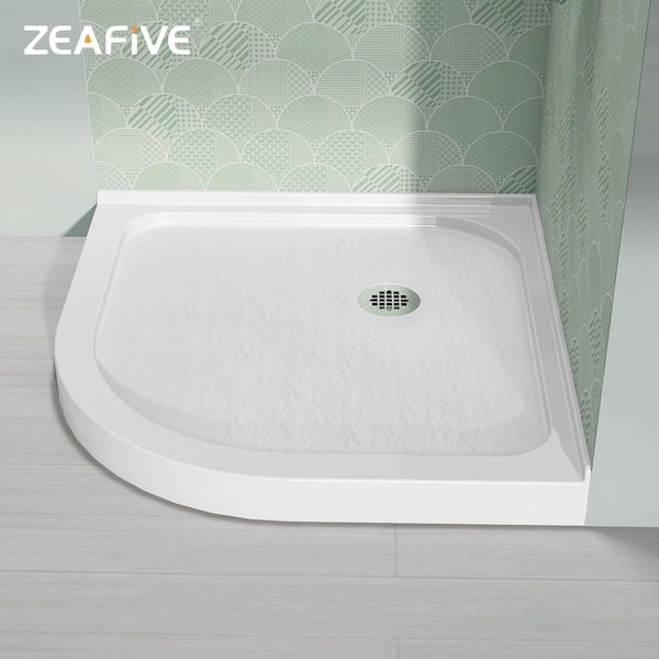 Zeafive Zeno 36 in. L x 36 in. W Sector Corner Shower Pan Base with Corner Drain in White Acrylic Non-Slip RV/Bathroom Tray