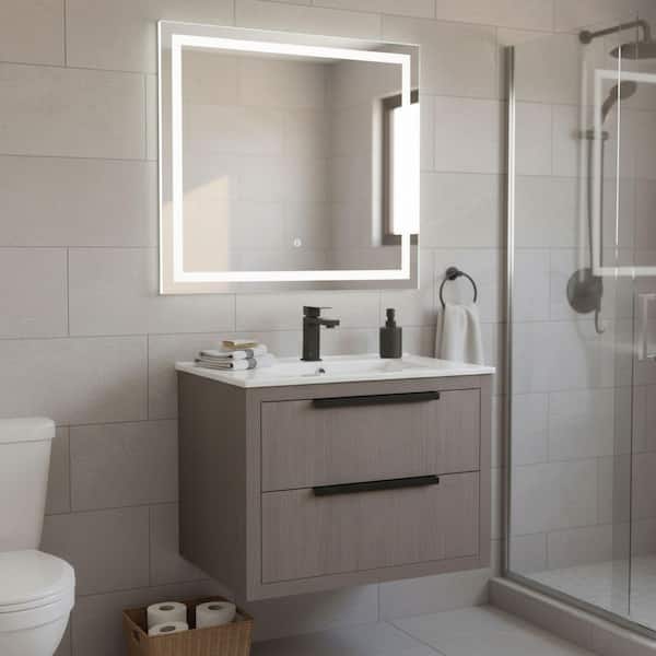 Kingsford 24 in. Single Wall Mounted Gray Oak Bath Vanity with Drawers with White Ceramic Sink