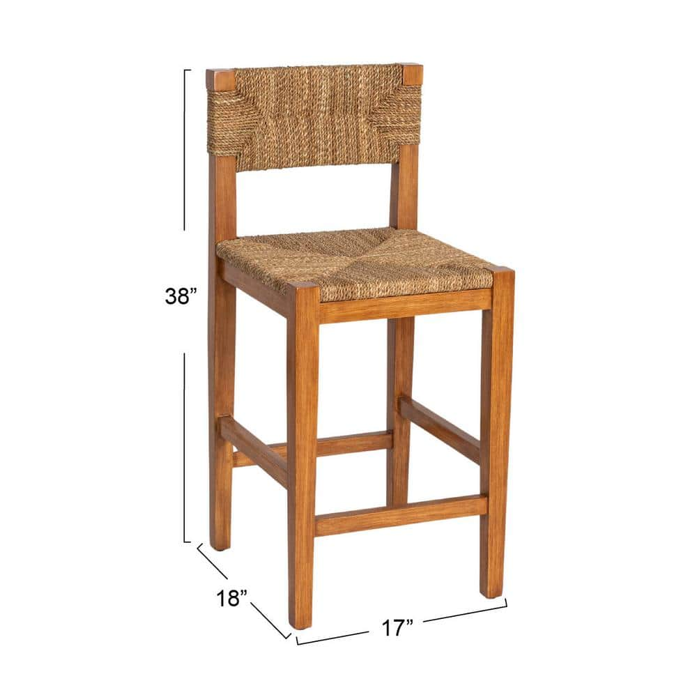 Willow brook 25.25 in. Honey Walnut Finish Mahogany Wood Bar Stool with Seagrass Seat