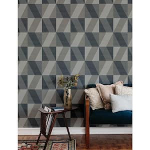 Winslow Slate Geometric Faux Grasscloth Wallpaper
