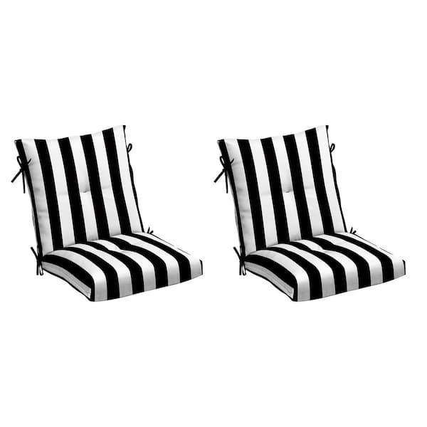 21 x 21 Outdoor Plush Modern Tufted Polyfill Dining Chair Cushion, Black Cabana Stripe (Set of 2)