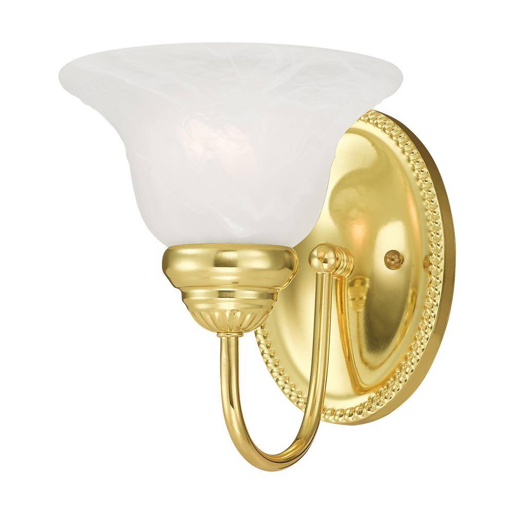 Edgemont Polished Brass 1-Light Outdoor Wall Sconce with White Alabaster Glass
