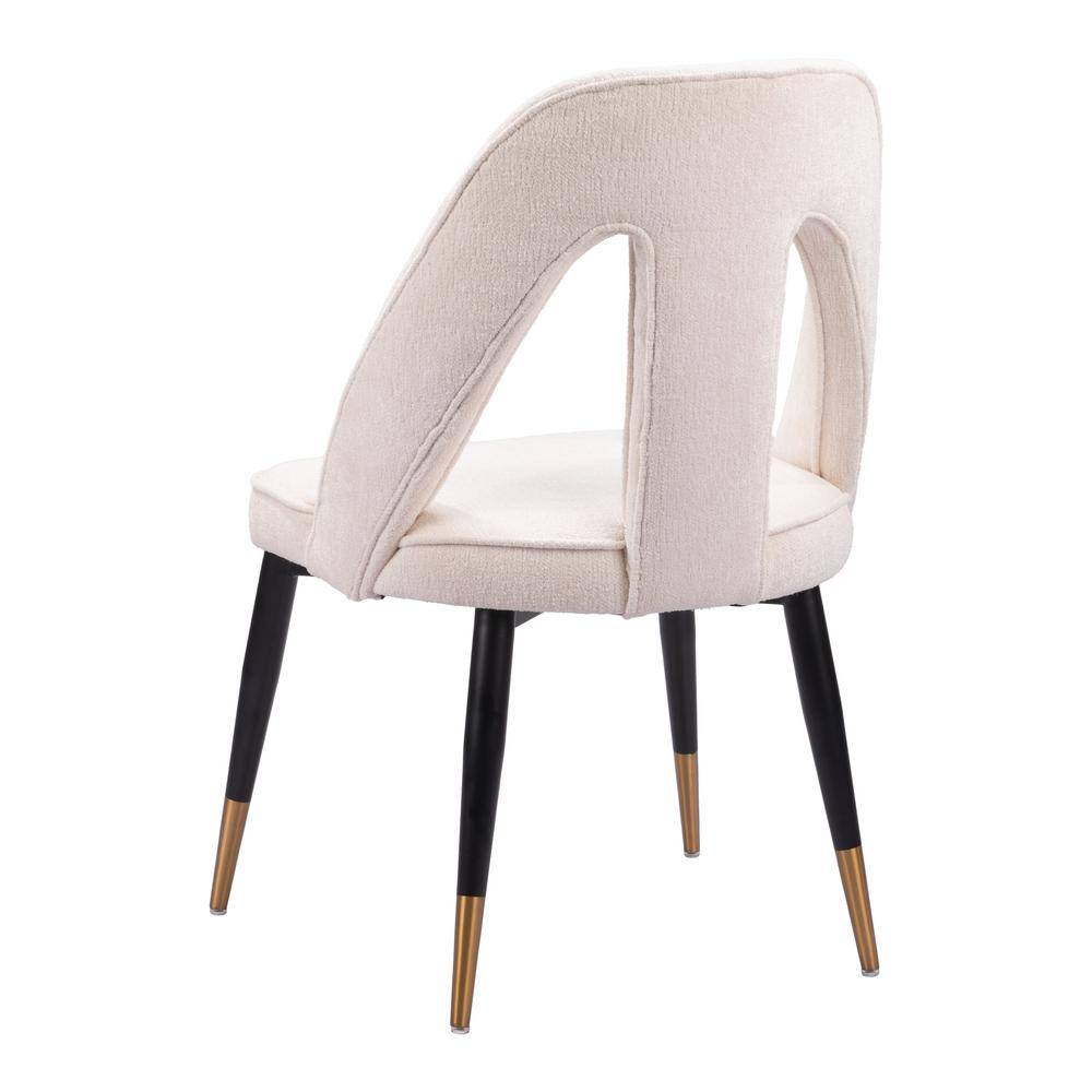 Ivory Plush Upholstered Dining Chair with Metal Legs