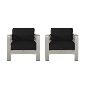 Miller Silver Aluminum Outdoor Lounge Chair with Sunbrella Canvas Black Cushions (2-Pack)