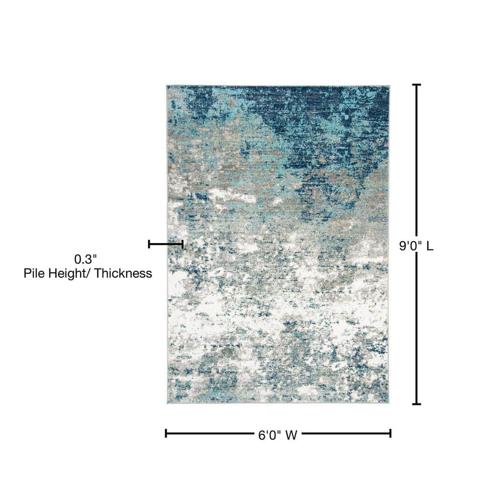 Abstract Grey & Blue Hand-Knotted Synthetic 6' x 9' Area Rug