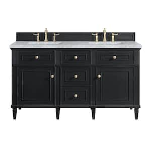 Lorelai 60.0 in. W x 23.5 in. D x 34.06 in. H Double Bathroom Vanity in Black Onyx with Carrara White Marble Top