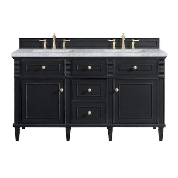 James Martin Vanities Lorelai 60.0 in. W x 23.5 in. D x 34.06 in. H Double Bathroom Vanity in Black Onyx with Carrara White Marble Top