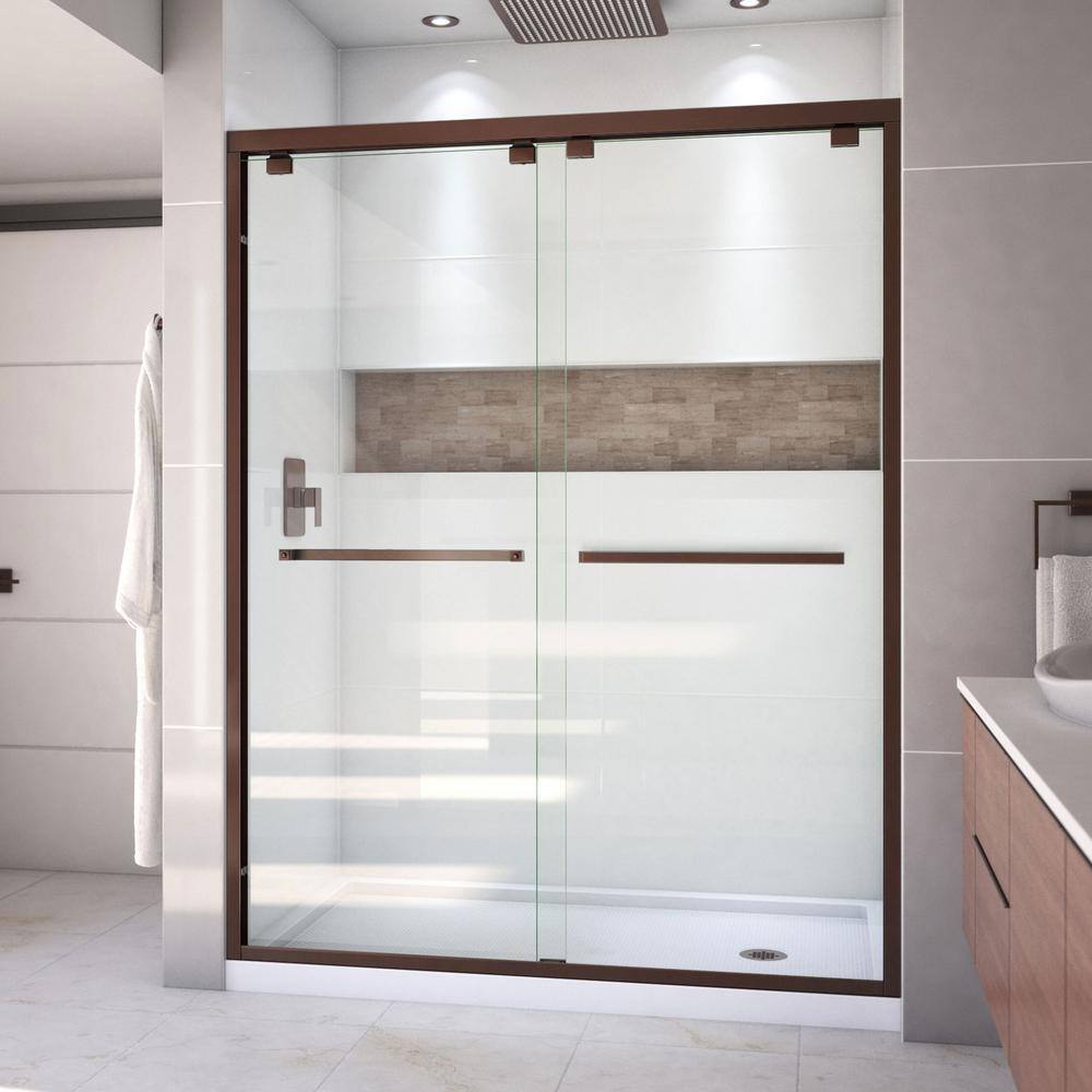 Encore 30 in. D x 60 in. W x 78.75 in. H Semi-Frameless Sliding Shower Door in Oil Rubbed Bronze with White Base price history on PriceWatchPro