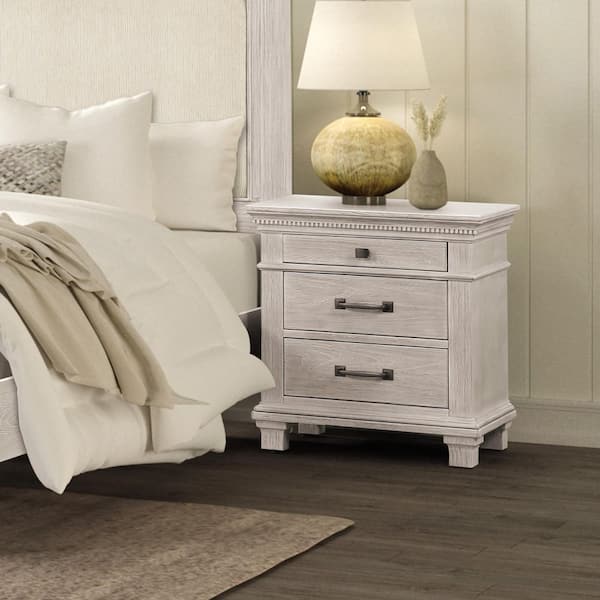 Yomi Weathered Gray 3-Drawer 24 in. W Nightstand with Dentil Molding