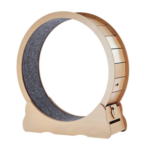 Wooden Cat Exercise Wheel, 43.3 in. Large Cat Treadmill Wheel for Indoor Cats, Cat Running Wheel with Detachable Carpet