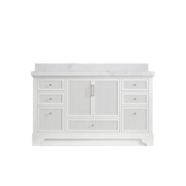 Willow Collections Alys 60 in. W x 22 in. D x 36 in. H Single Sink Bath Vanity in White with 2" Calacatta Nuvo Quartz Top