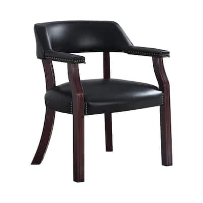 Benjara Black and Brown Nailhead Trim Leatherette Accent Chair with Cut Out Back