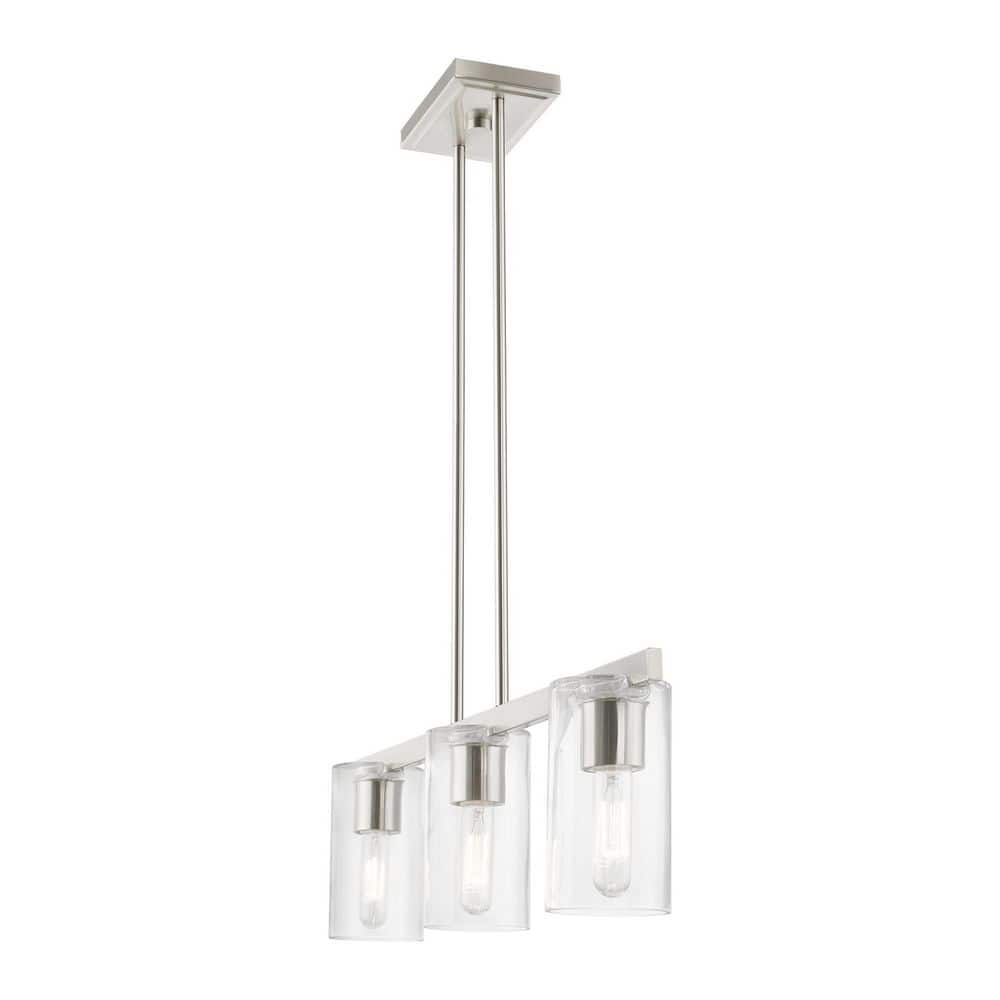 Clarion Brushed Nickel 3-Light Linear Chandelier with Clear Glass