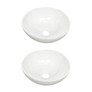 White Small Vessel Sink Above Counter Round Porcelain 11.25 inches Dia. Set of 2