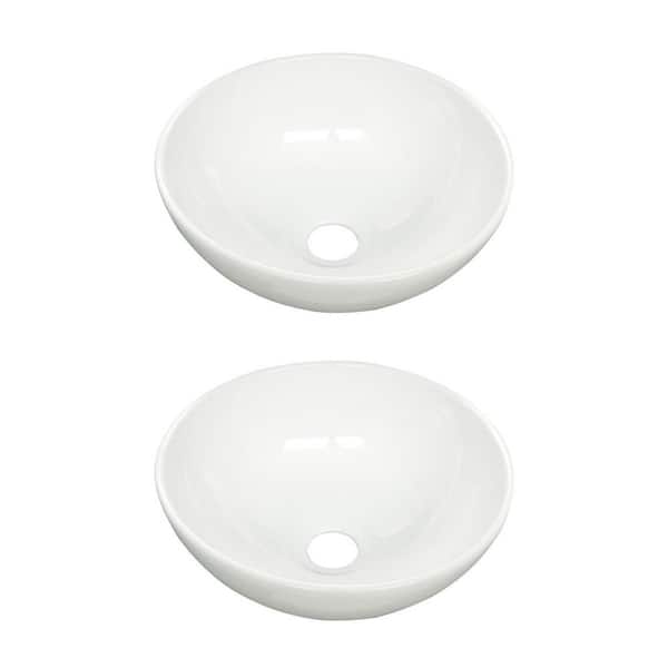 RENOVATORS SUPPLY MANUFACTURING White Small Vessel Sink Above Counter Round Porcelain 11.25 inches Dia. Set of 2