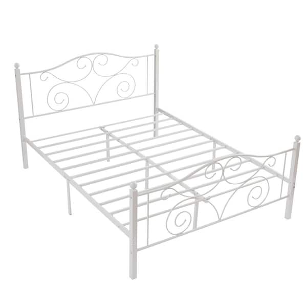 VECELO Bed Frame White Metal Frame Queen Size Platform Bed