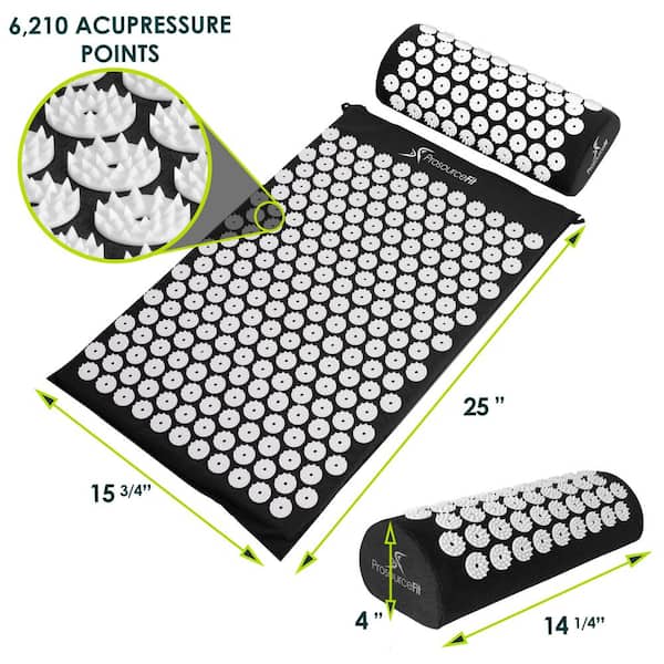 INTEY Acupressure Mat and Pillow Set with Bag Stress and Pain Relief  (Black)