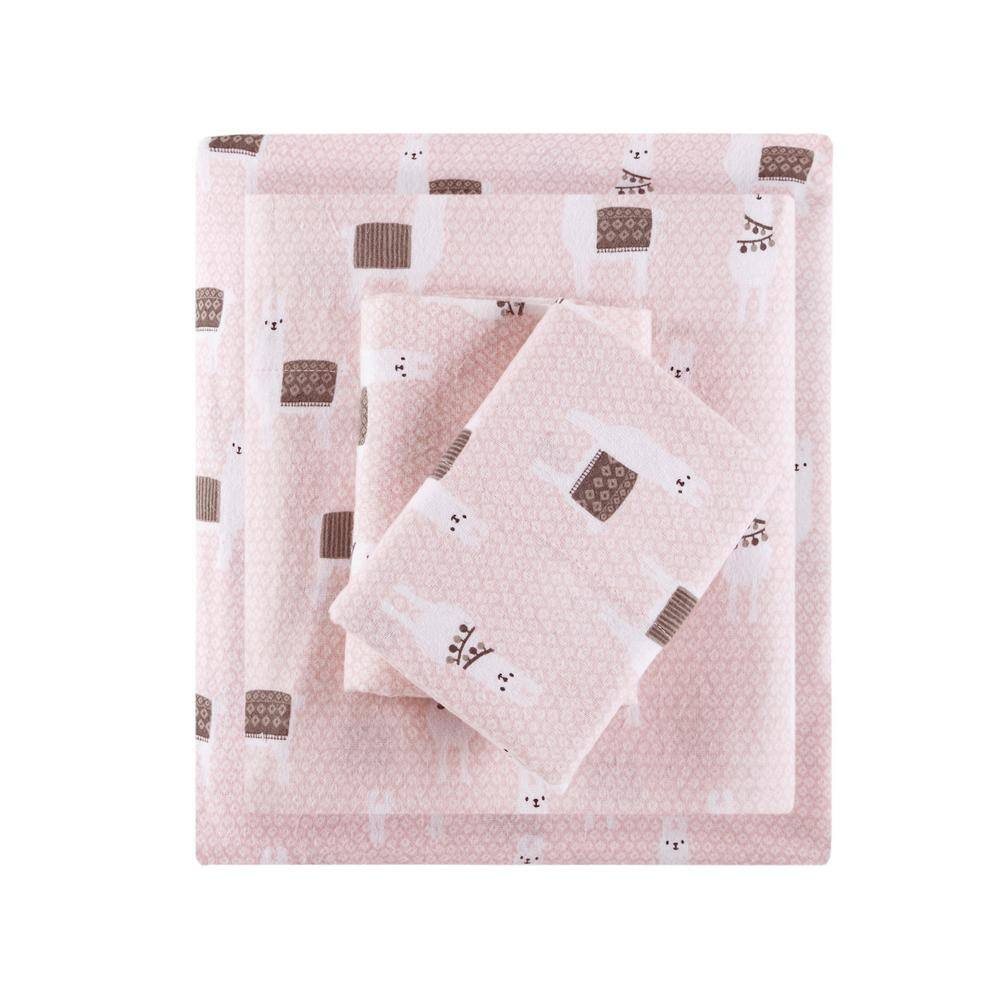 Pink Llamas Twin XL Cotton Flannel Kids Sheet Set