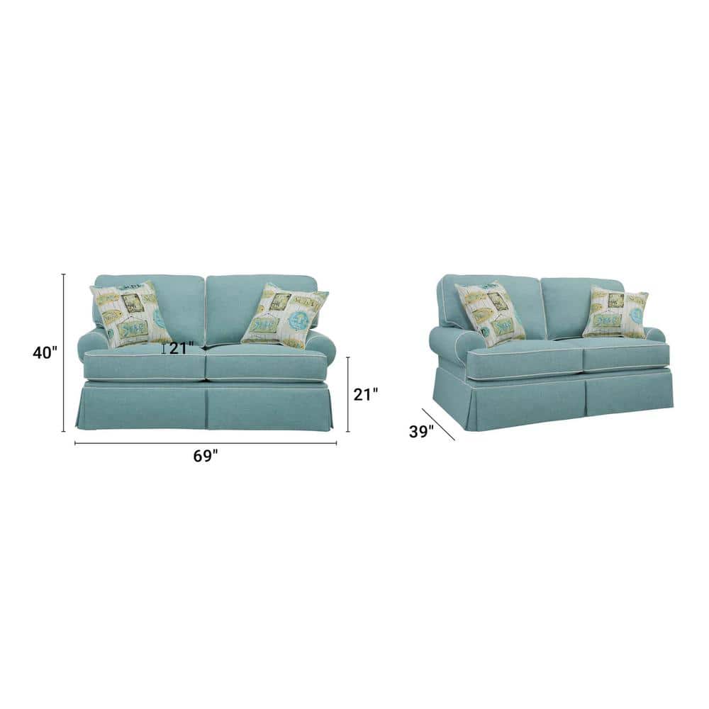Aqua Linen Coastal Loveseat with Accent Pillows
