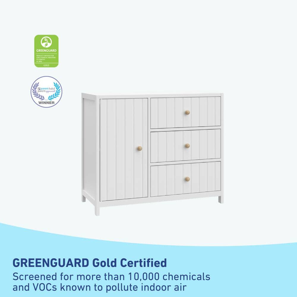 White GREENGUARD Certified 3-Drawer Combo Nursery Dresser