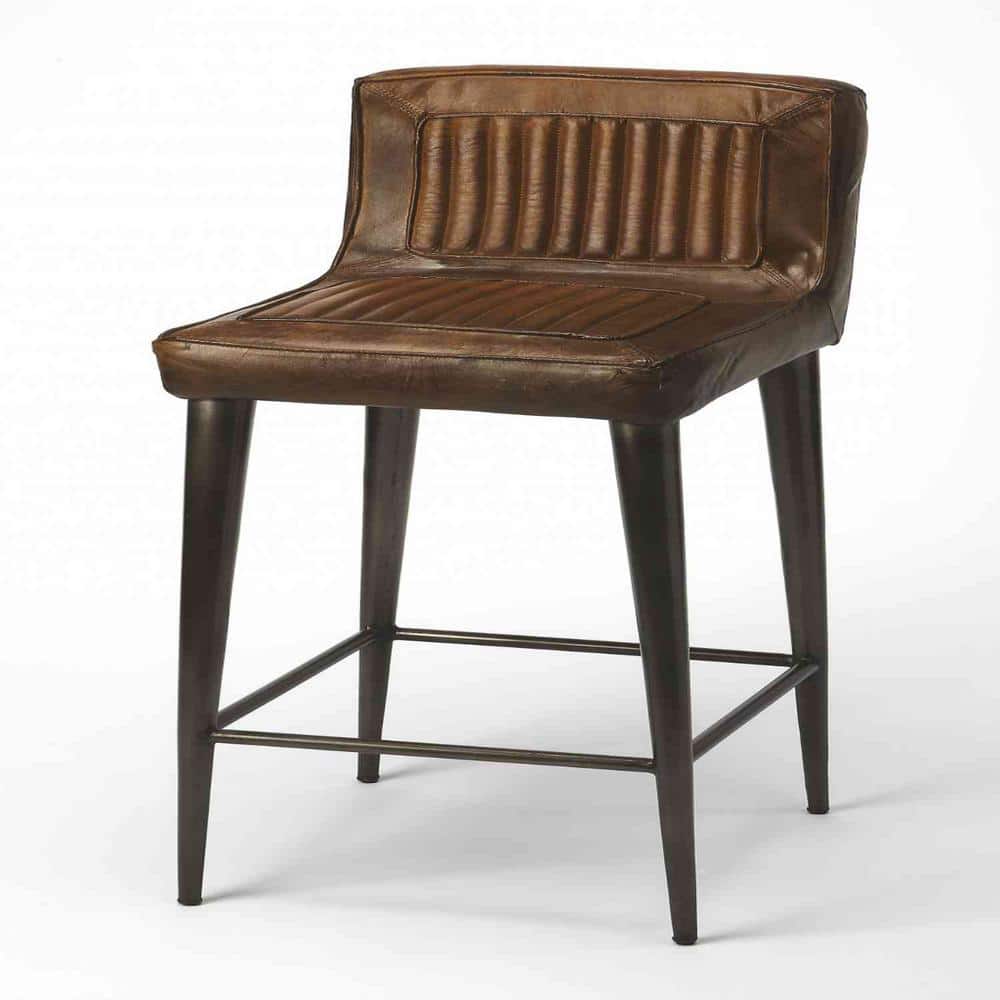HomeRoots Amelia 42 in. H Brown Low Back Metal/Wood Bar Height (28-33 in.) Bar Stool - 1
