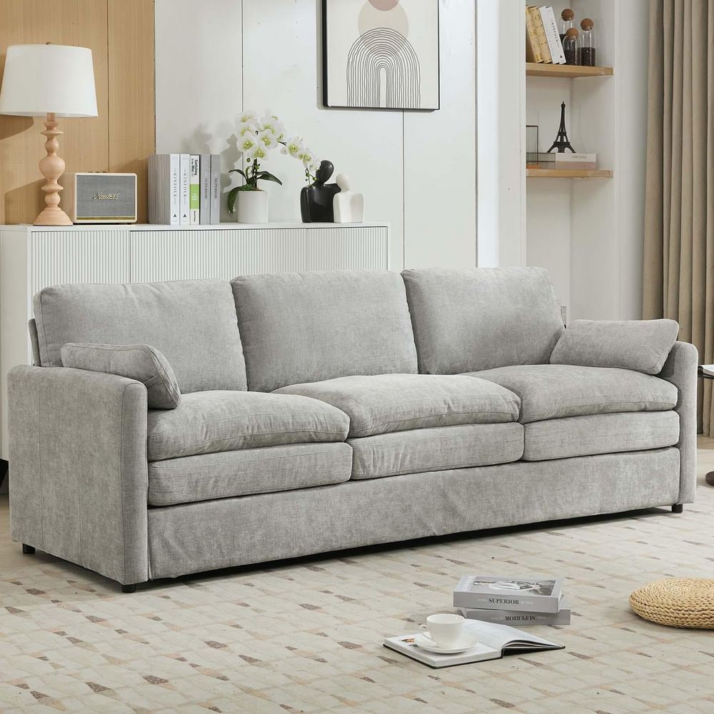 89 in. Light Grey Chenille 3-Seater Loveseat Sofa Plush Cushion Cozy Uphols