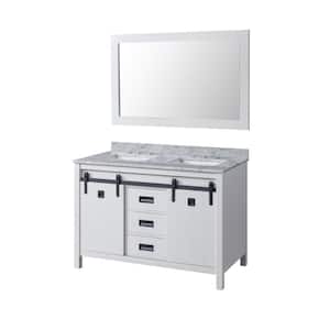 Da Vinci 48 in. W x 23 in. D x 32 in. H Double Bath Vanity in White with White Carrara Marble Top and Mirror