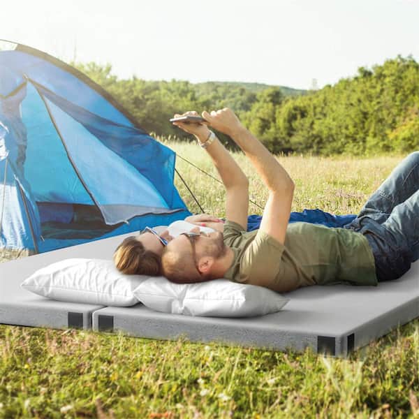 Gray Twin Memory Foam Camping Mattress with Anti-Slip Bottom Travel Bag for Outdoor Sleeping Gray