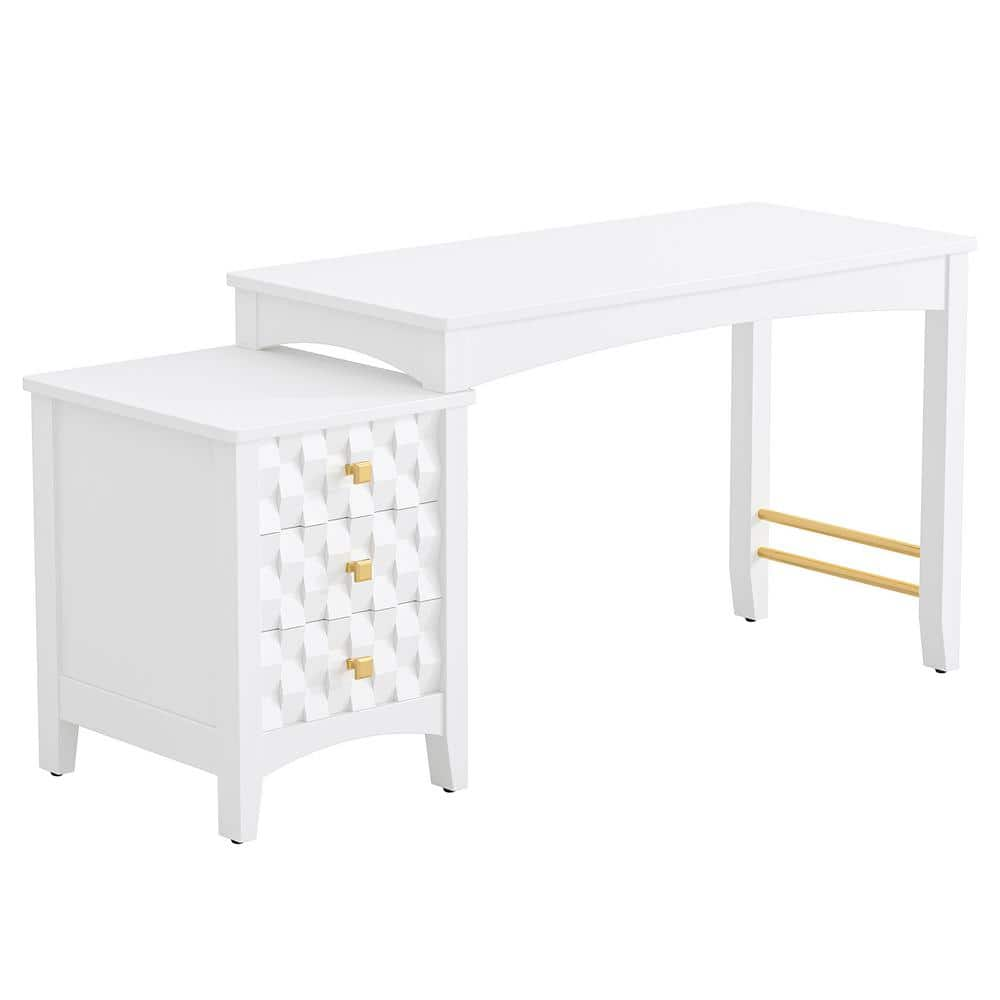 Halseey 67 in. Rectangular White Gold Wood Modern Executive Computer Desk Home Office Table 3-Reversible Drawer Printer -  TRIBESIGNS WAY TO ORIGIN, HD-JW0852-WZZ