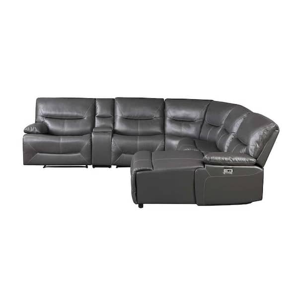 EVERGLADE HOME Halliday 119 in. Flared Arm 6-Piece Faux Leather U-Shaped Sectional Sofa in Gray