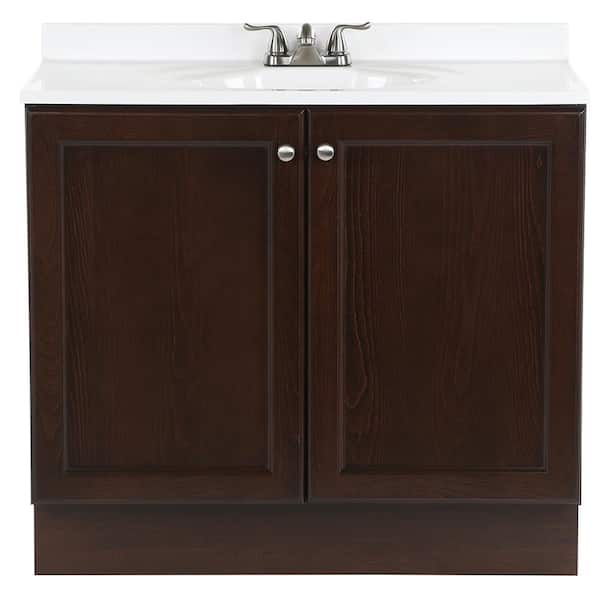 Glacier Bay Vanity Pro 36.5 in. W x 18.7 in. D x 35.3 in. H Freestanding Bath Vanity in Chestnut with White Cultured Marble Top