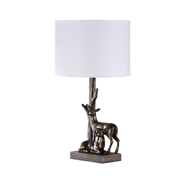 ORE International 19.75 in. Capreolus Bronze Western Roe Deers Polyresin Table Lamp
