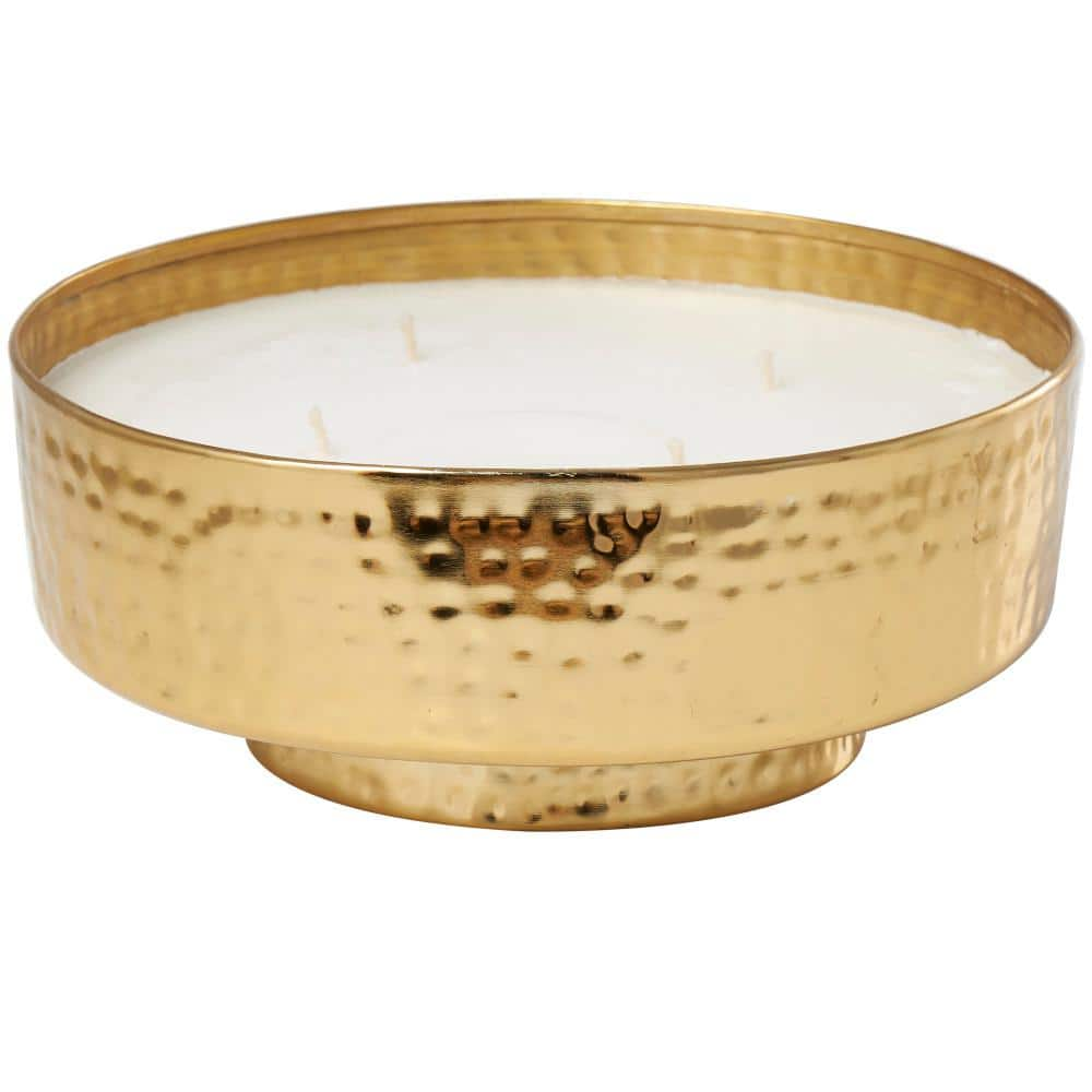 CosmoLiving by Cosmopolitan Gold Egyptian Mint Scented Wide Hammered 70 oz. 4-Wick Candle with White Wax