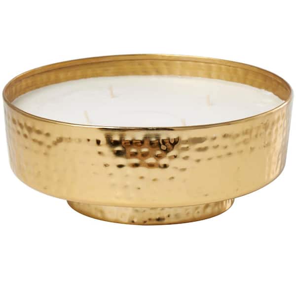 CosmoLiving by Cosmopolitan Gold Egyptian Mint Scented Wide Hammered 70 oz. 4-Wick Candle with White Wax