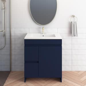 Mace 30 in. W x 20 in. D Single Sink Bathroom Vanity Left Side Drawers In Navy Blue With Acrylic Integrated Countertop