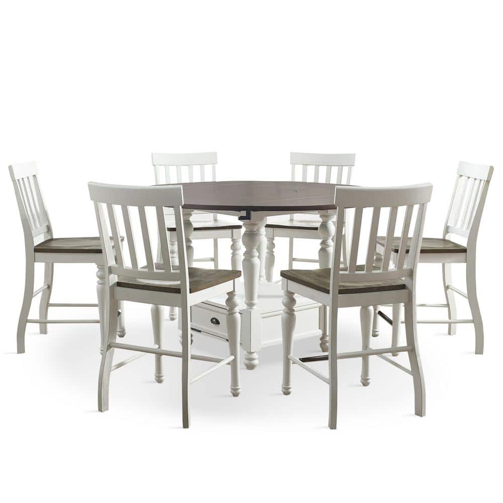 Ivory and Dark Oak 7-Piece Counter Height Dining Set