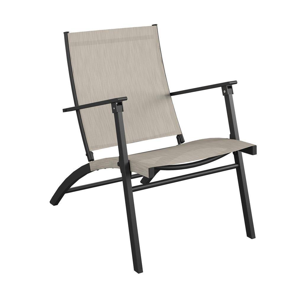 Beige and Black Steel 5-Piece Folding Sling Patio Chat Set