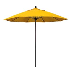 9 ft. Bronze Aluminum Commercial Market Patio Umbrella with Fiberglass Ribs and Push Lift in Sunflower Yellow Sunbrella