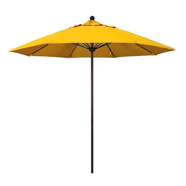 9 ft. Bronze Aluminum Commercial Market Patio Umbrella with Fiberglass Ribs and Push Lift in Sunflower Yellow Sunbrella