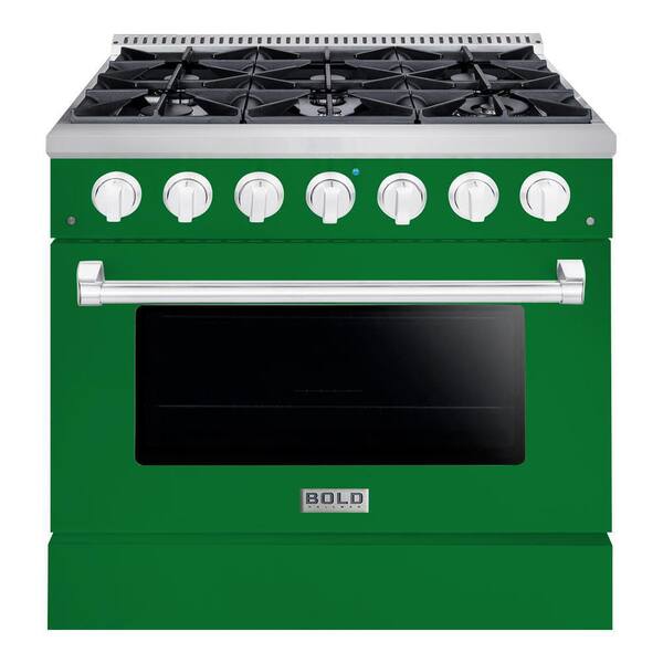 Hallman BOLD 36" 5.2 Cu. Ft. 6 Burner Freestanding Single Oven Dual Fuel Range with Gas Stove and Electric Oven in Green Family