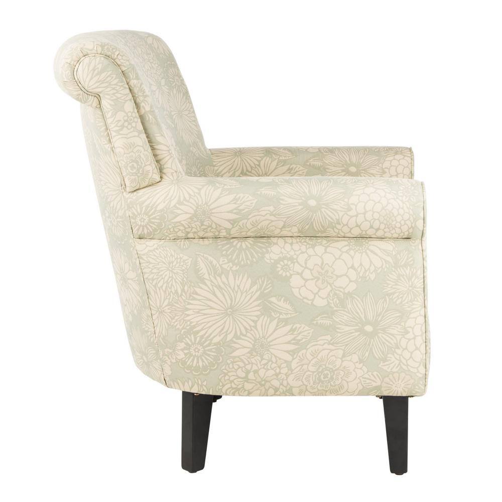 Ivory Floral Wood Accent Arm Chair