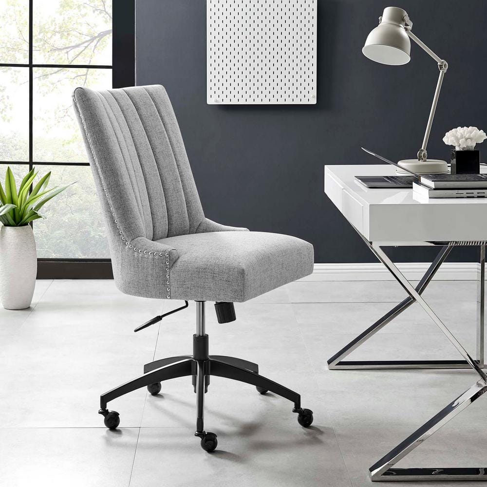 Retro Modern Swivel Fabric Office Chair in Black Light Gray