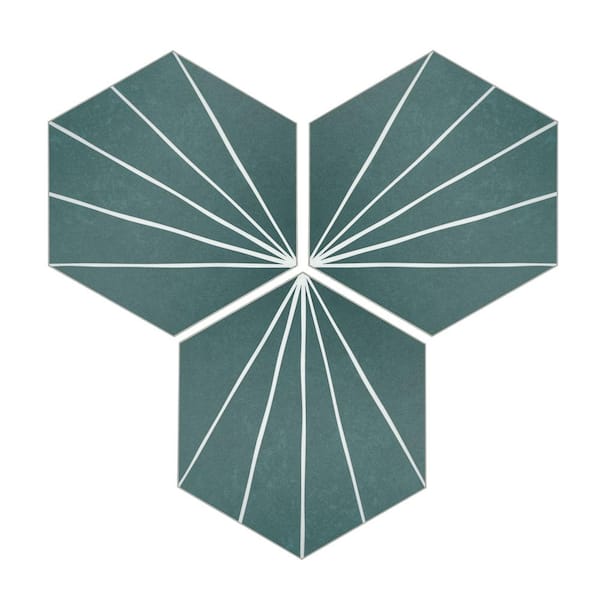 sunwings Art Deco Hexagon 6 in. x 7 in. Peel and Stick backsplash, Stone Composite Wall Tile, Green (45 Tiles, 10 sq.ft.)
