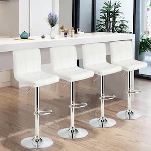 46 in. H PU Leather Bar Stool Low Back Metal Swivel Bar Chair w/ Adjustable Height White (Set of 4)