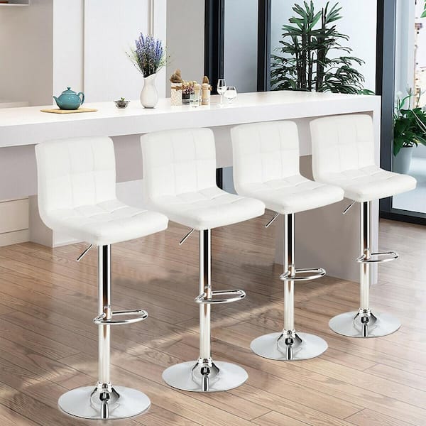 Gymax 46 In H Pu Leather Bar Stool Low, Adjustable White Leather Bar Stools With Backs